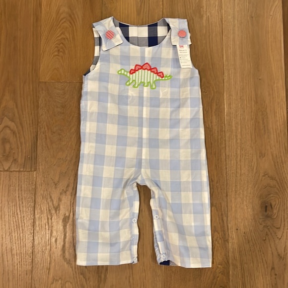Other - Reversible Embroidered Jon Jon - Tractors and Dinos Gingham 12 months